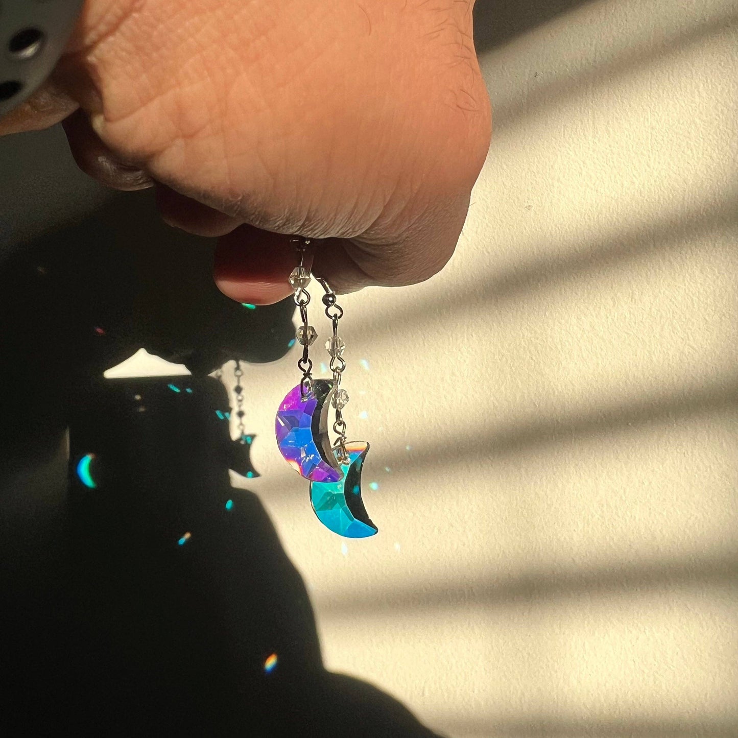 Iridescent Cute Moon Earrings