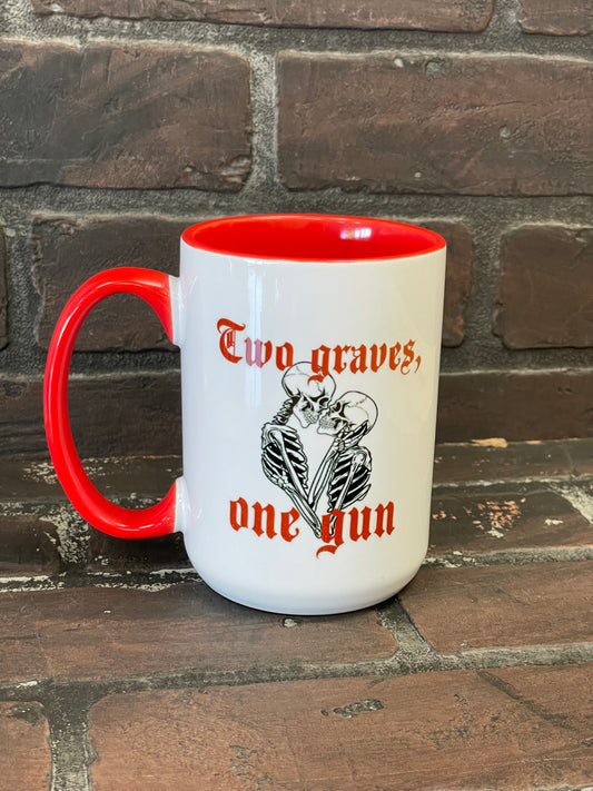 Two graves one gun, Taylor Swift, Double sided Red inner & Handle 15oz dishwasher safe Coffee Mug