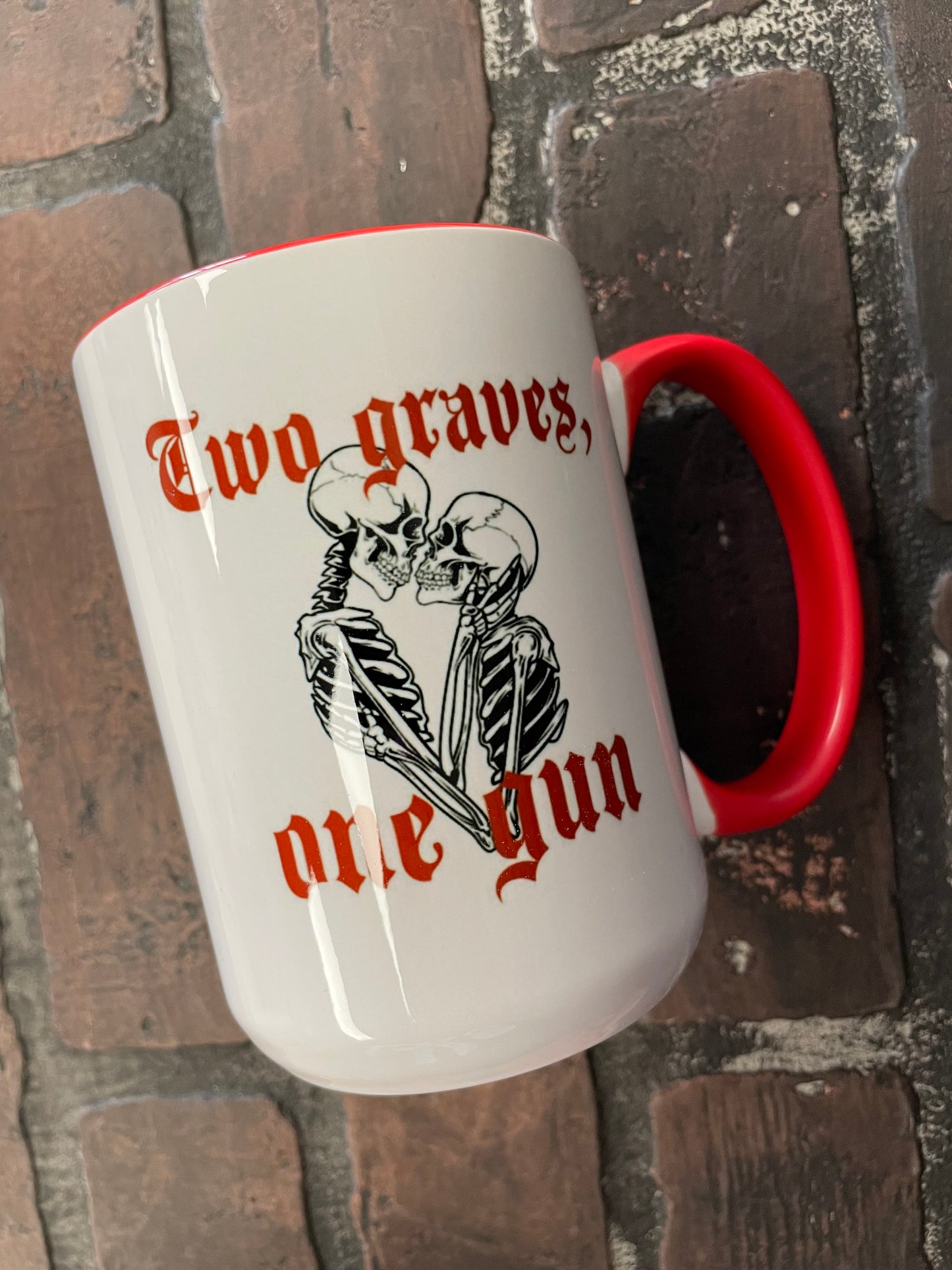 Two graves one gun, Taylor Swift, Double sided Red inner & Handle 15oz dishwasher safe Coffee Mug