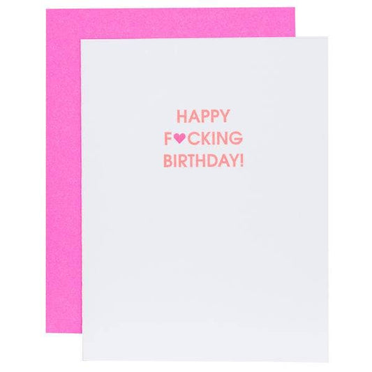 Happy Fucking Birthday Heart Letterpress Greeting Card