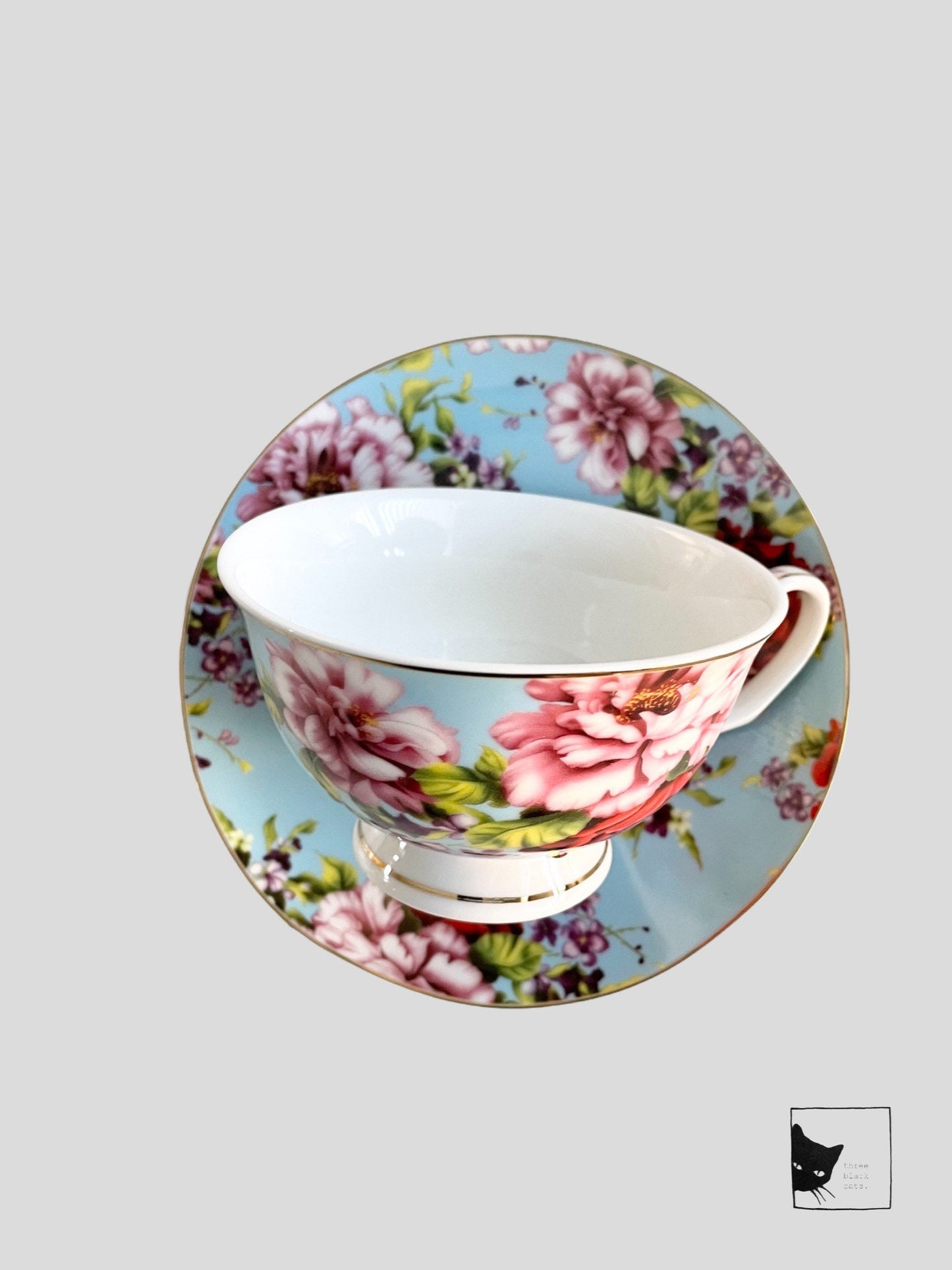 You've been Poisoned, Blue & Red Floral, Tea cup and saucer