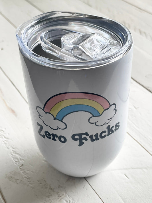 Zero Fucks, 12oz White Steel Wine Tumbler