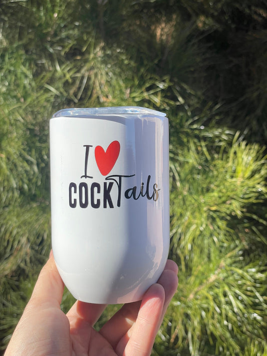 I heart cocktails, 12oz Stainless Steel Wine Travel Tumbler