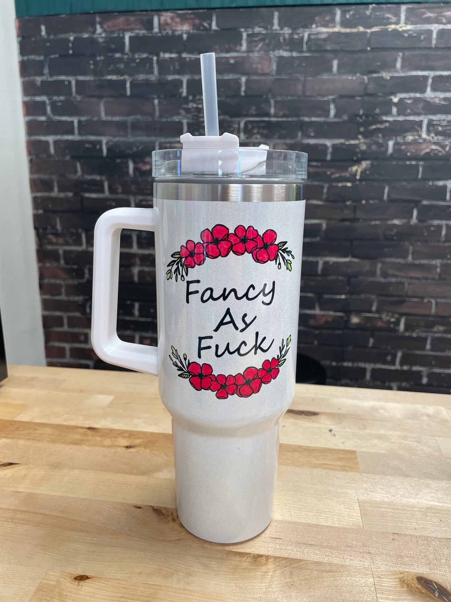 Fancy As Fuck, 40oz Shimmer Tumbler w/handle and straw
