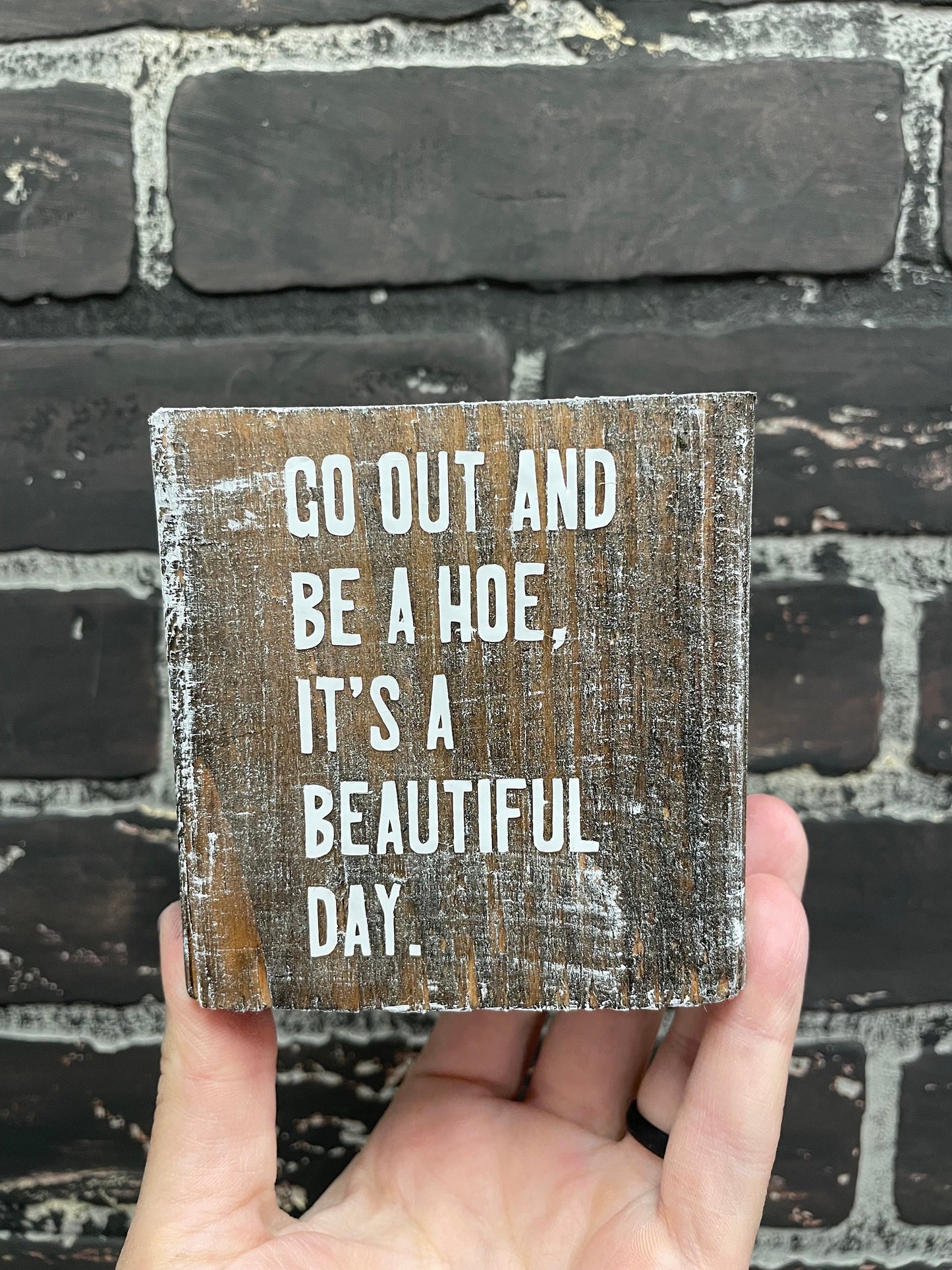 Go Out And Be A Hoe It's  A Beautiful Day, Small Wood Block Sign