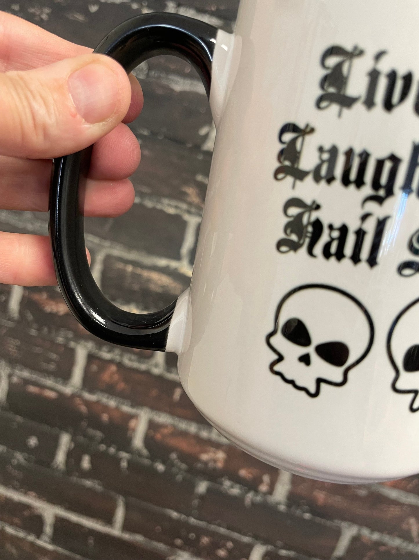 Live well laugh often hail satan, Double sided 15oz dishwasher safe Coffee Mug