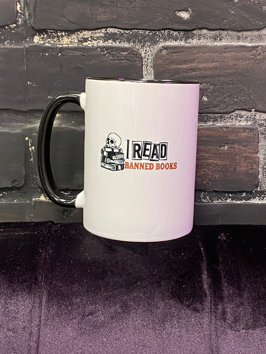 I read banned books, Double sided 15oz dishwasher safe Coffee Mug