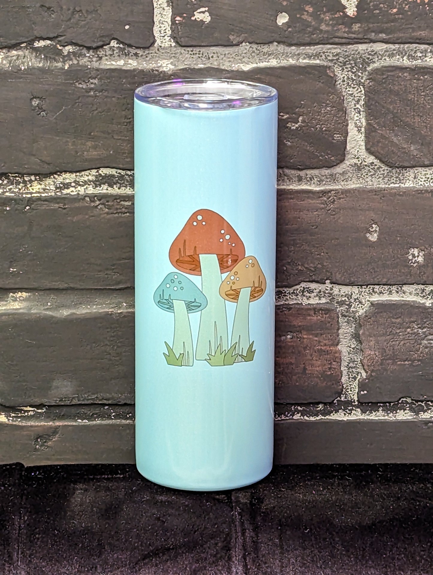 Mushrooms, Shimmer turquoise 20oz Travel Coffee Mug